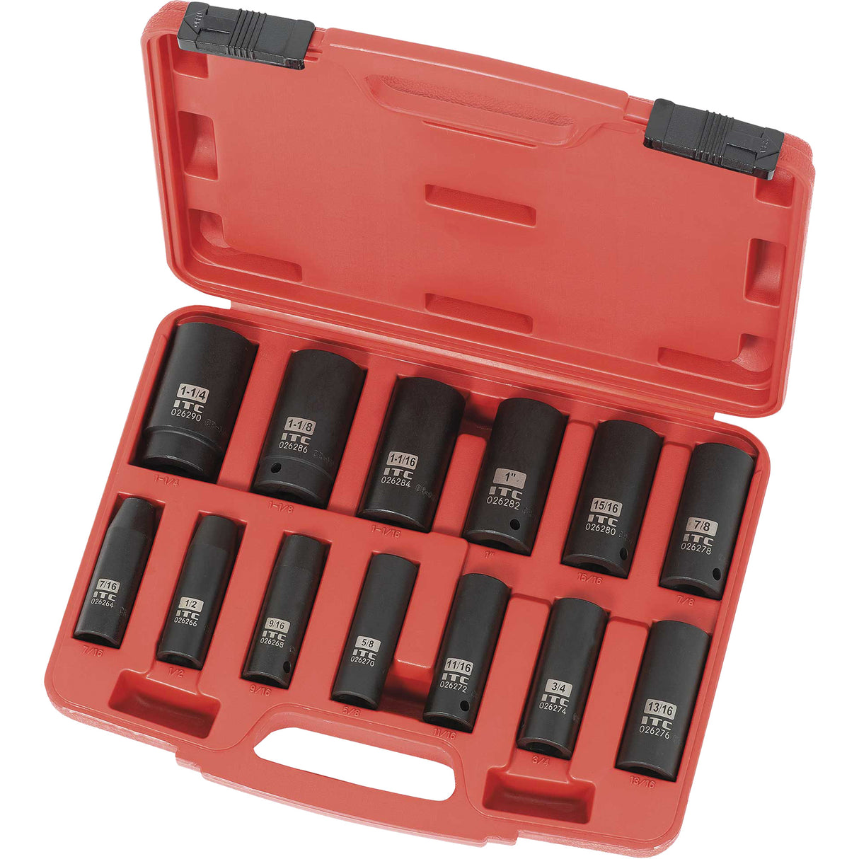 IPS-1312D SAE Socket Set, 13 Pcs, Impact, 1/2" Drive Size, Deep