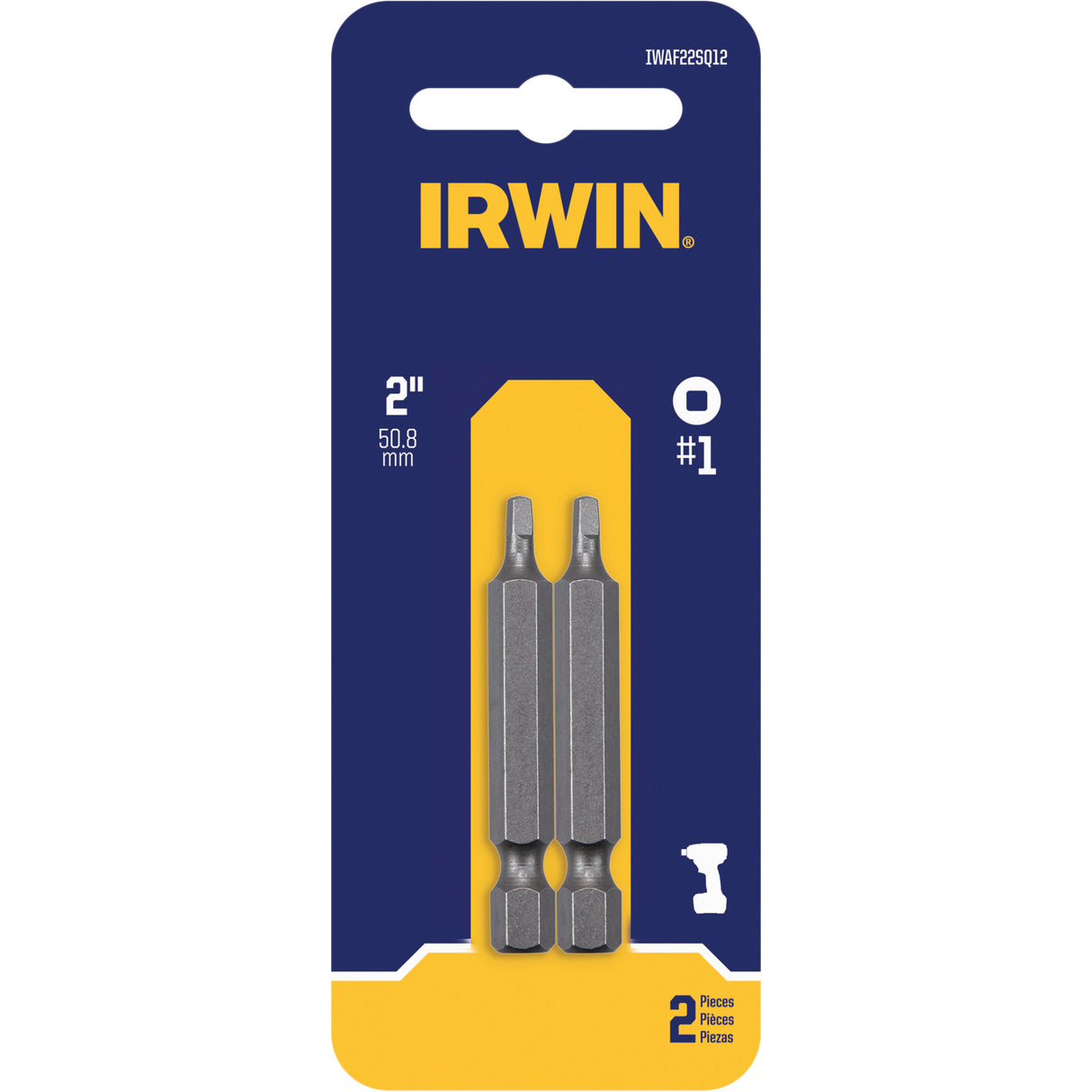 Power Bits, Square, #1 Tip, 1/4" Drive Size, 2" Length