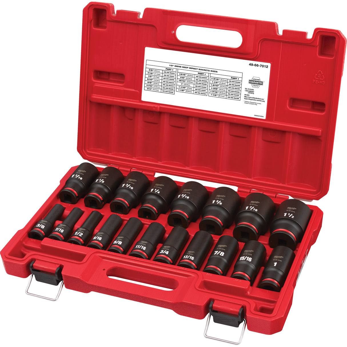 Shockwave™ Impact Duty™ SAE 6 Point Socket Set, 19 Pcs, Impact, 1/2" Drive Size, Deep