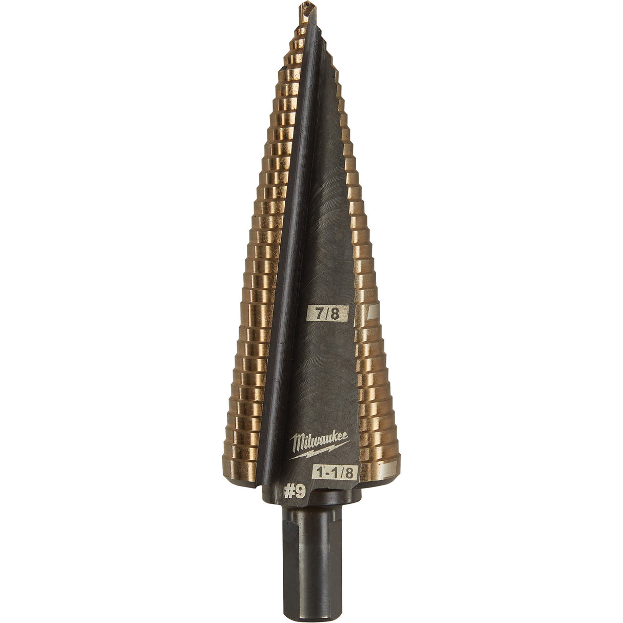 Step Drill Bit, 7/8"/#9 - 1-1/8"/#9 , 1/32" Increments, High Speed Cobalt