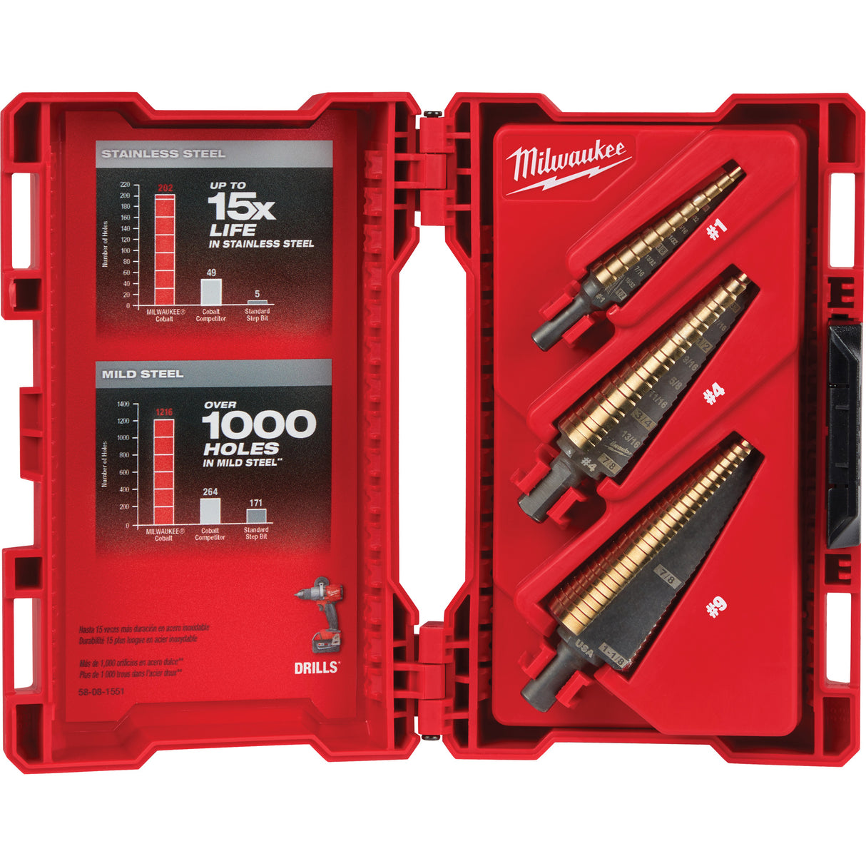Step Drill Bit Set, 3 Pieces, High Speed Cobalt