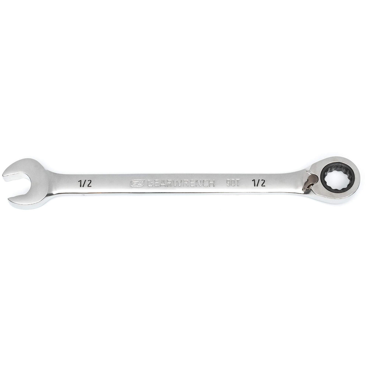 90-Tooth Reversible Ratcheting Wrench, 12 Point, 1/2", Chrome/Polished Finish