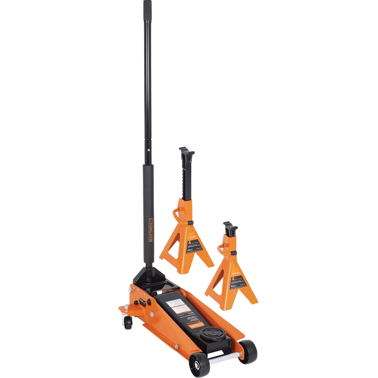 Service Jack with 4-Ton Vehicle Stands, 3.5 Ton(s) Capacity, 5-1/8" Lowered, 21" Raised, Manual Hydraulic