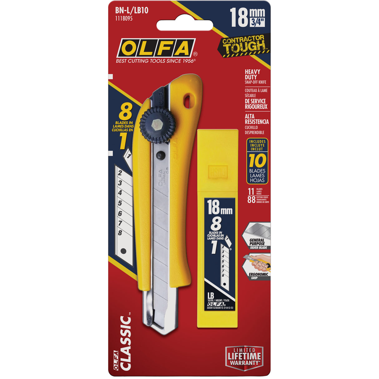 Heavy-Duty Utility Knife with Replacement Blades, 18 mm, Stainless Steel Blade