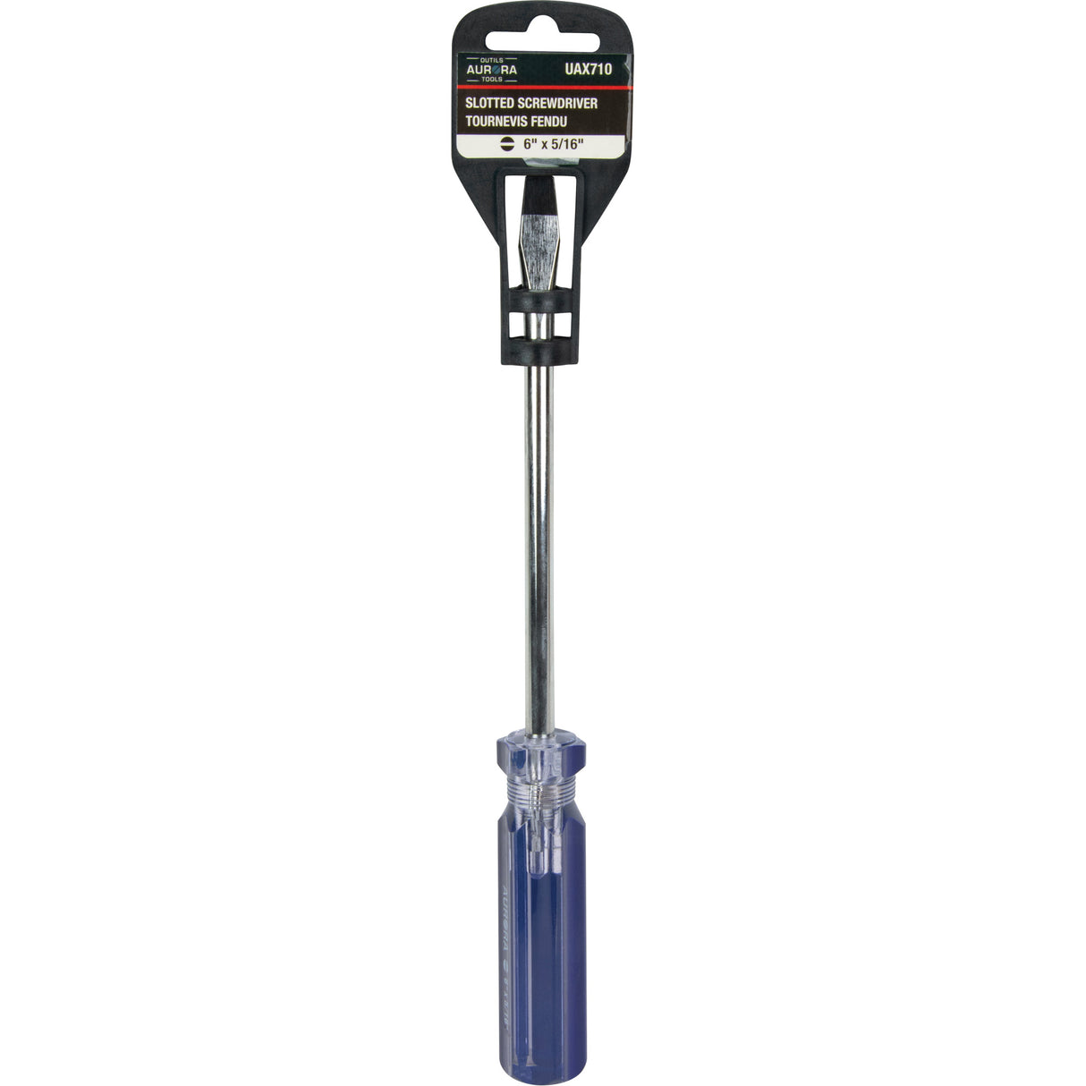 Blue Transparent Striped Slotted Screwdriver, 5/16" Tip, Round, Plastic Handle