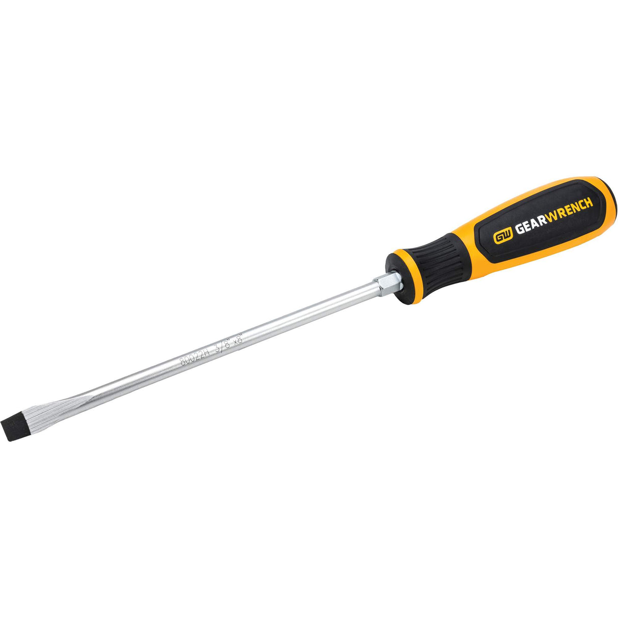 Slotted Dual Material Screwdriver, 3/8", 13-1/10" L, Plastic Handle