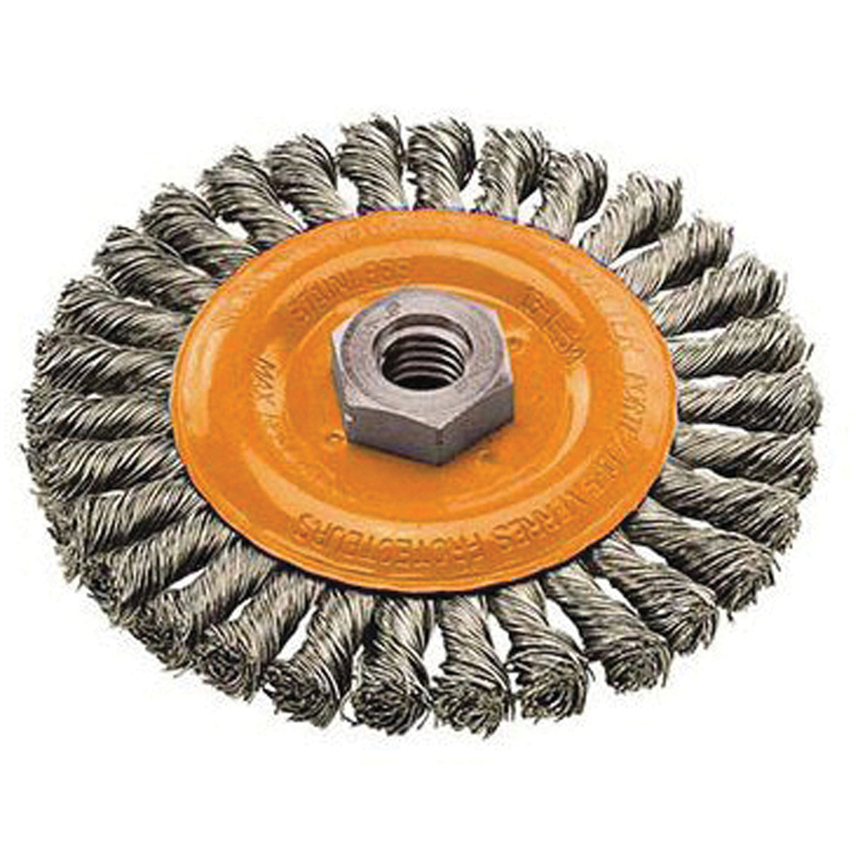 Wide Knotted Wire Wheel Brush, 4" Dia., 0.02" Fill, 5/8"-11 Arbor, Steel