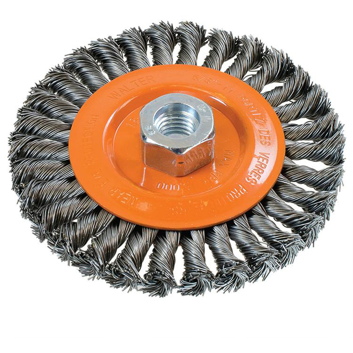 Wide Knotted Wire Wheel Brush, 5" Dia., 0.02" Fill, 5/8"-11 Arbor, Steel