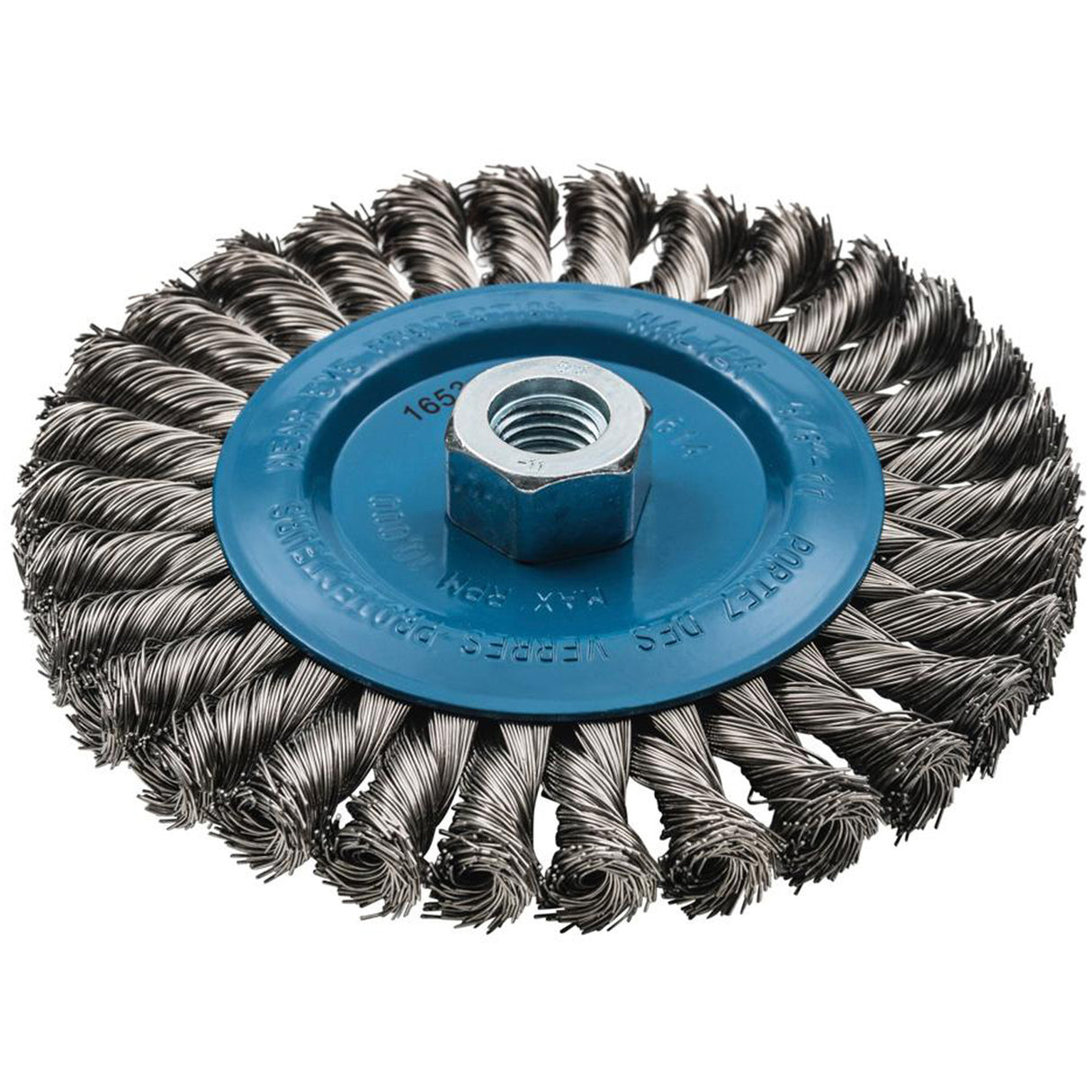 Wide Knotted Wire Wheel Brush, 6" Dia., 0.02" Fill, 5/8"-11 Arbor, Aluminum/Stainless Steel