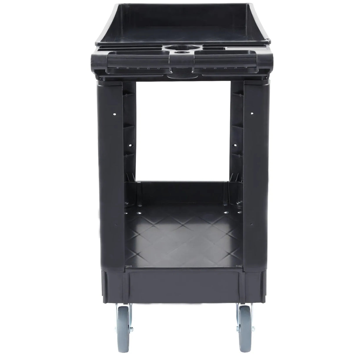 VEVOR Utility Service Cart, 2 Shelf 550LBS Heavy Duty Plastic Rolling Utility Cart with Swivel Wheels, Medium Lipped Shelf, Ergonomic Storage Handle for Warehouse/Garage/Cleaning/Office VEVOR