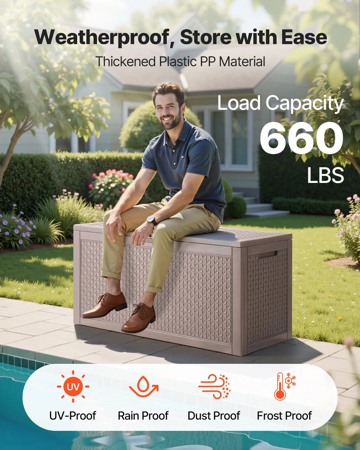 VEVOR Outdoor Storage Box, 100 Gallon Resin Deck Box, Backyard Outside Toy and Towel Storage Cabinet Waterproof, for Patio Furniture Cushions, Garden Tools, Pool Supplies & Package Delivery (Grey) VEVOR