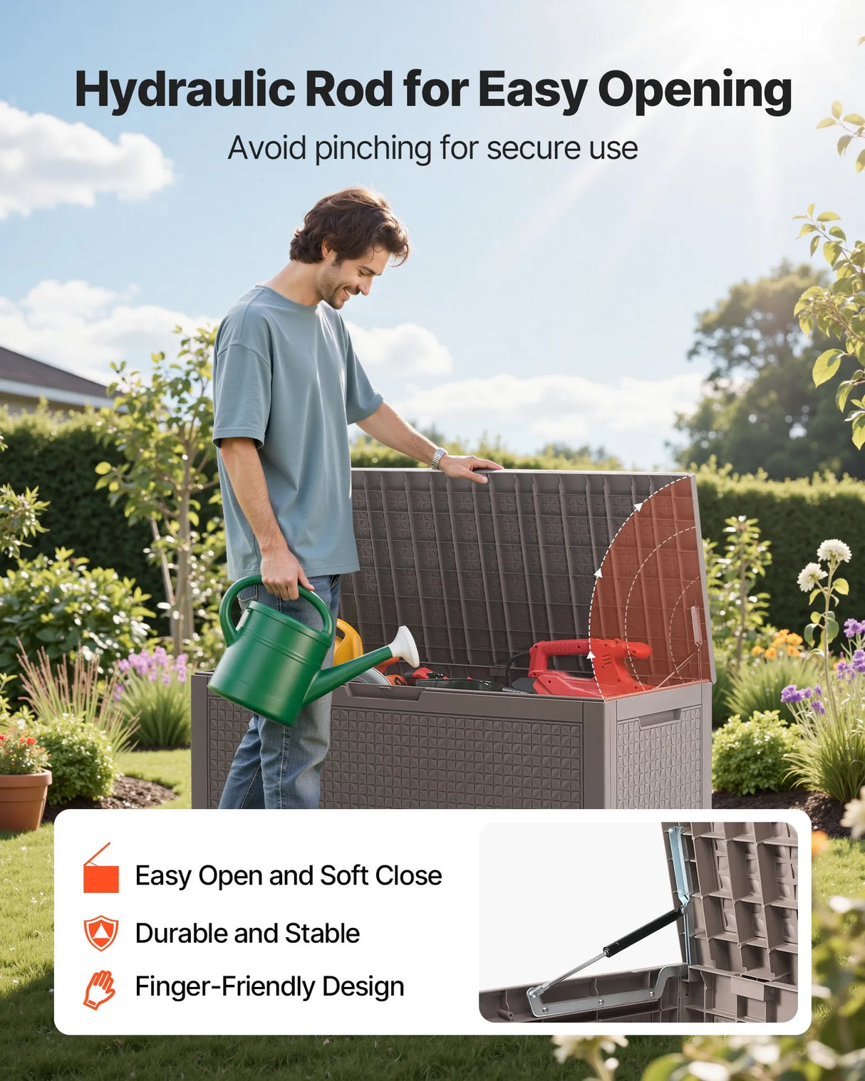 VEVOR Outdoor Storage Box, 100 Gallon Resin Deck Box, Backyard Outside Toy and Towel Storage Cabinet Waterproof, for Patio Furniture Cushions, Garden Tools, Pool Supplies & Package Delivery (Grey) VEVOR