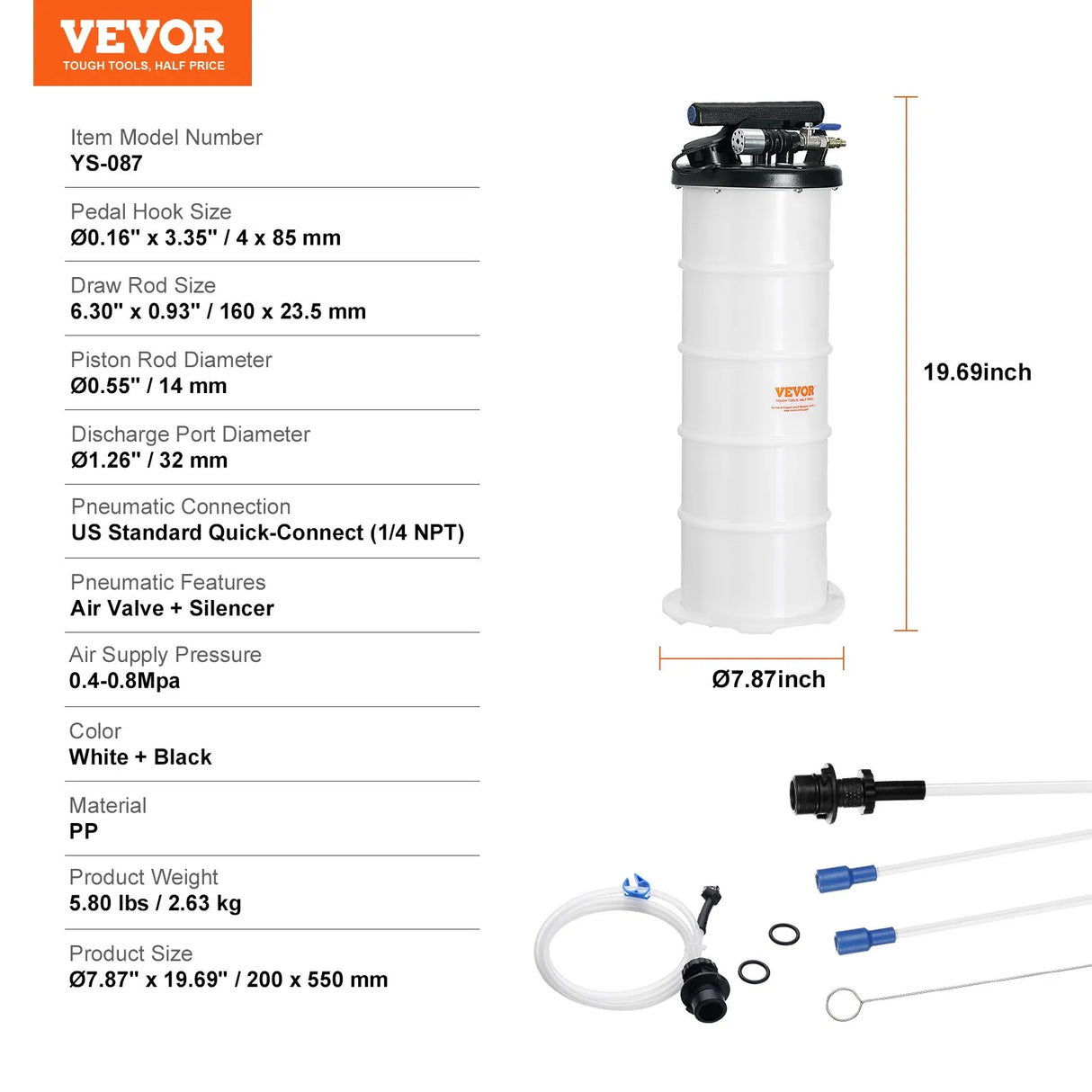 VEVOR Fluid Extractor, 1.74 Gallons (6.5 Liters), Pneumatic/Manual Oil Changer Vacuum Fluid Extractor with Dipstick and Suction Hose, Oil Extractor Change Pump for Automotive Fluids Vacuum Evacuation VEVOR