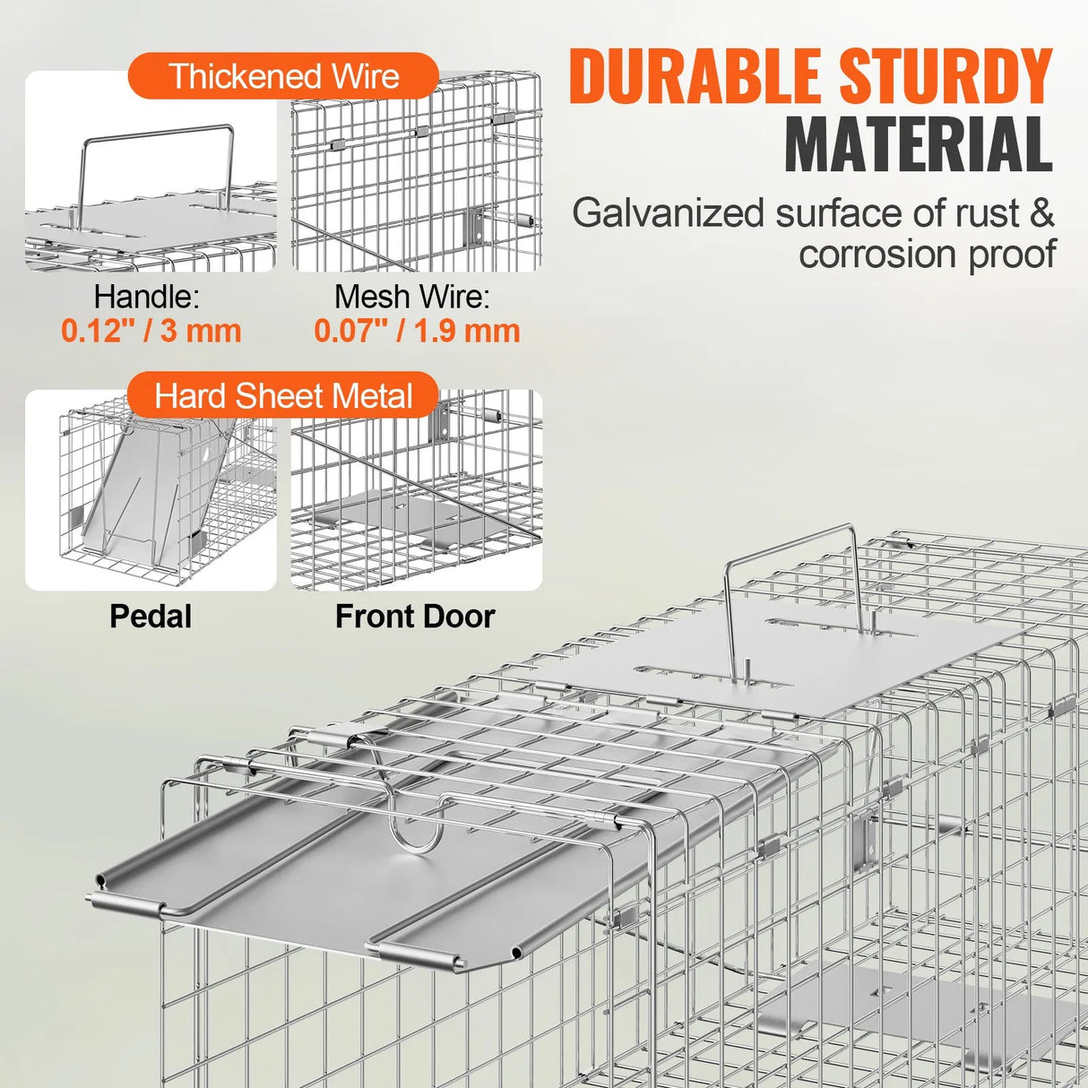 VEVOR Live Animal Cage Trap, 24" x 8" x 8" Humane Cat Trap Galvanized Iron, Folding Animal Trap with Handle for Rabbits, Stray Cats, Squirrels, Raccoons, Groundhogs and Opossums VEVOR