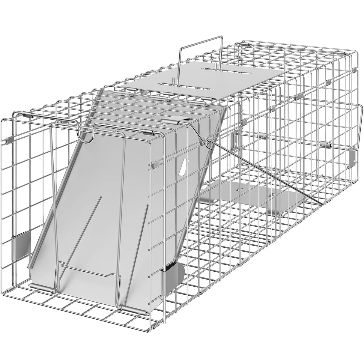 VEVOR Live Animal Cage Trap, 24" x 8" x 8" Humane Cat Trap Galvanized Iron, Folding Animal Trap with Handle for Rabbits, Stray Cats, Squirrels, Raccoons, Groundhogs and Opossums VEVOR