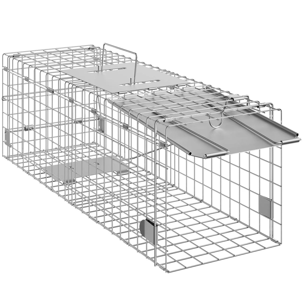 VEVOR Live Animal Cage Trap, 24" x 8" x 8" Humane Cat Trap Galvanized Iron, Folding Animal Trap with Handle for Rabbits, Stray Cats, Squirrels, Raccoons, Groundhogs and Opossums VEVOR