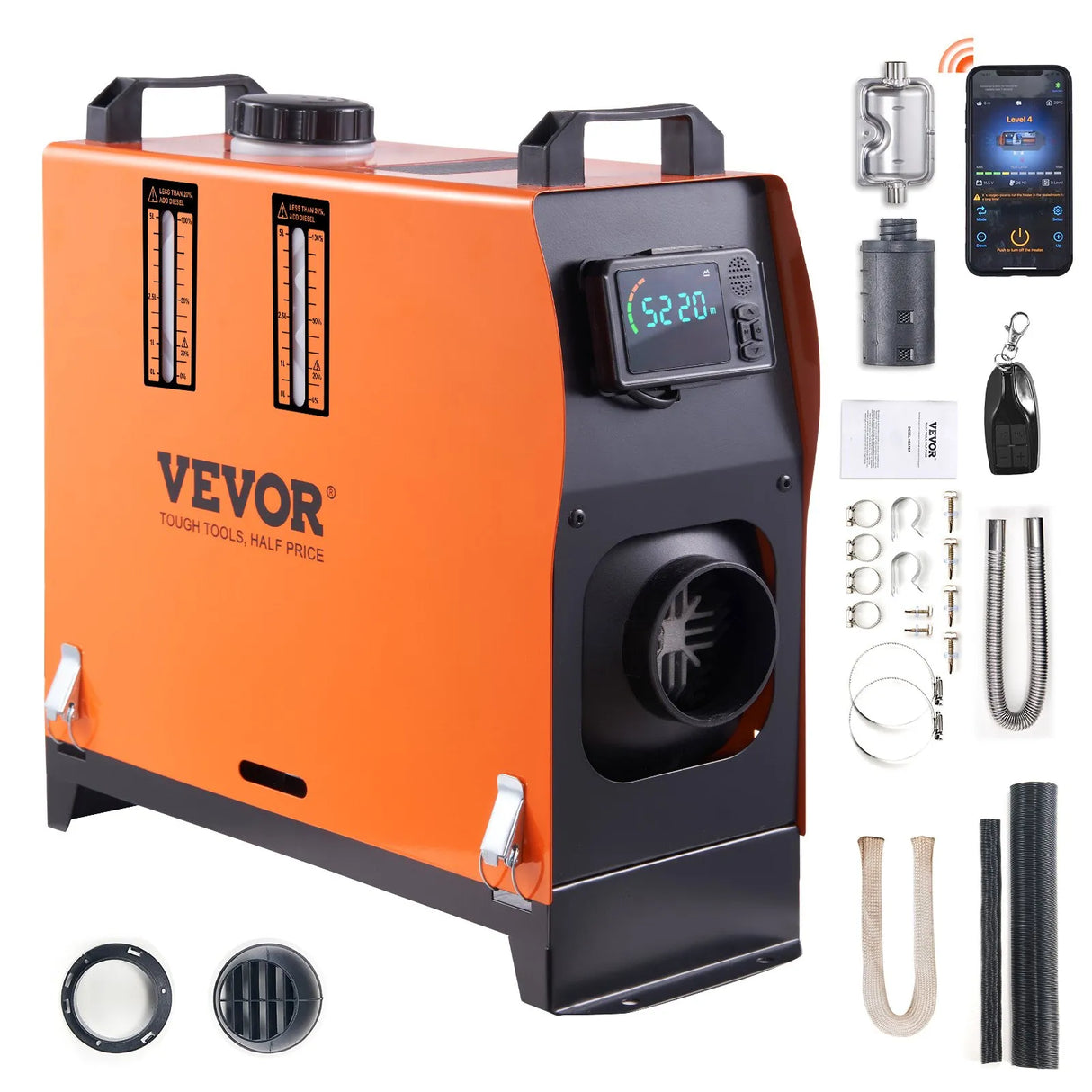 VEVOR 8 KW Diesel Air Heater, Bluetooth App Control All-on-one Diesel Heater with Automatic Altitude Adjustment, Remote Control and LCD, Portable Parking Heater for RV Trailer Camper Van Boat Vevor