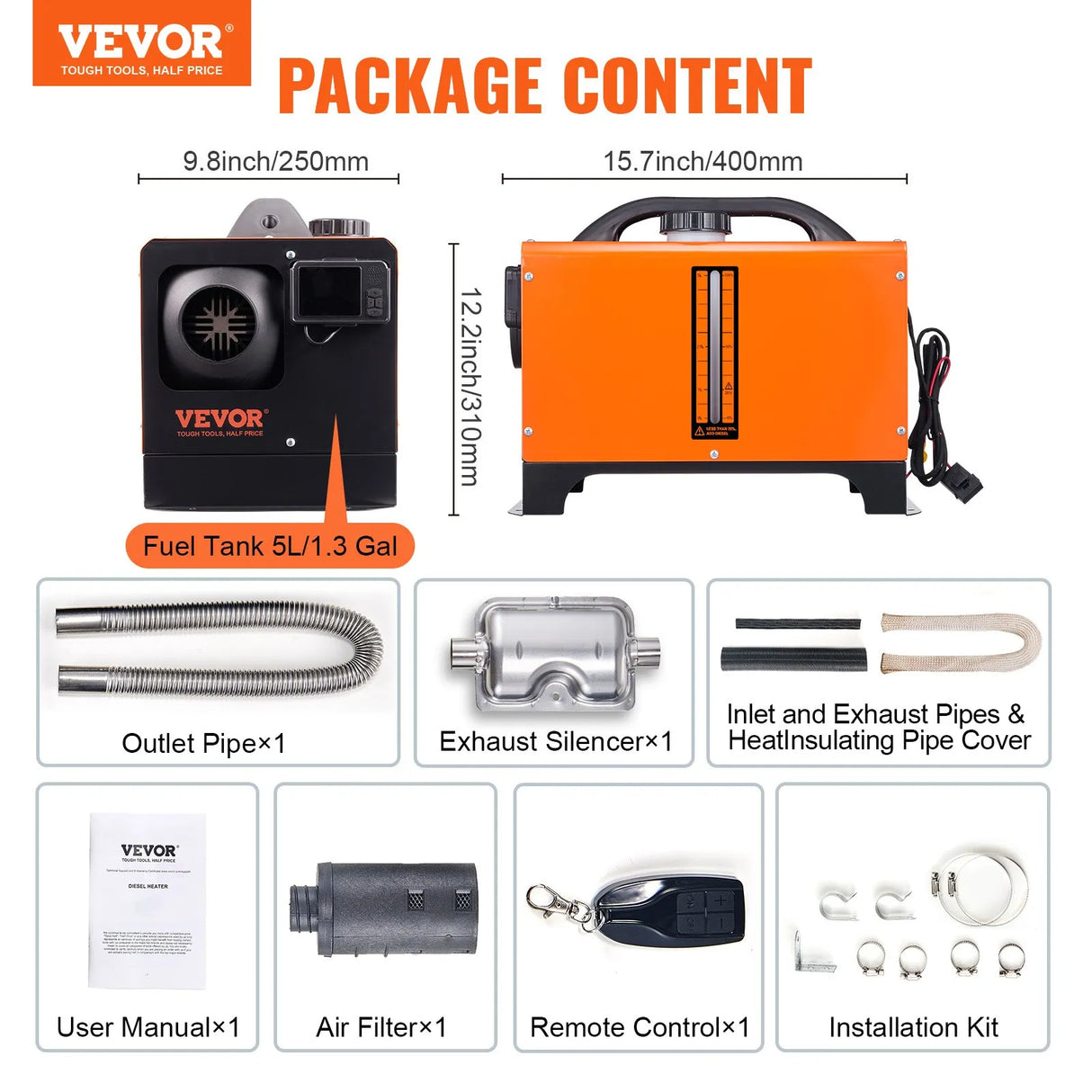 VEVOR 8 KW Diesel Air Heater, Bluetooth App Control All-on-one Diesel Heater with Automatic Altitude Adjustment, Remote Control and LCD, Portable Parking Heater for RV Trailer Camper Van Boat VEVOR