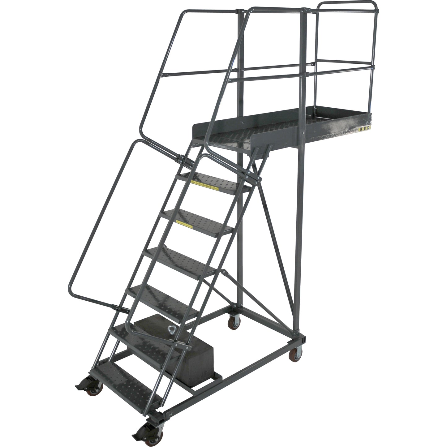 Cantilever Rolling Ladders, Unsupported, 9 Steps, 14" Platform Depth, 90" Platform Height