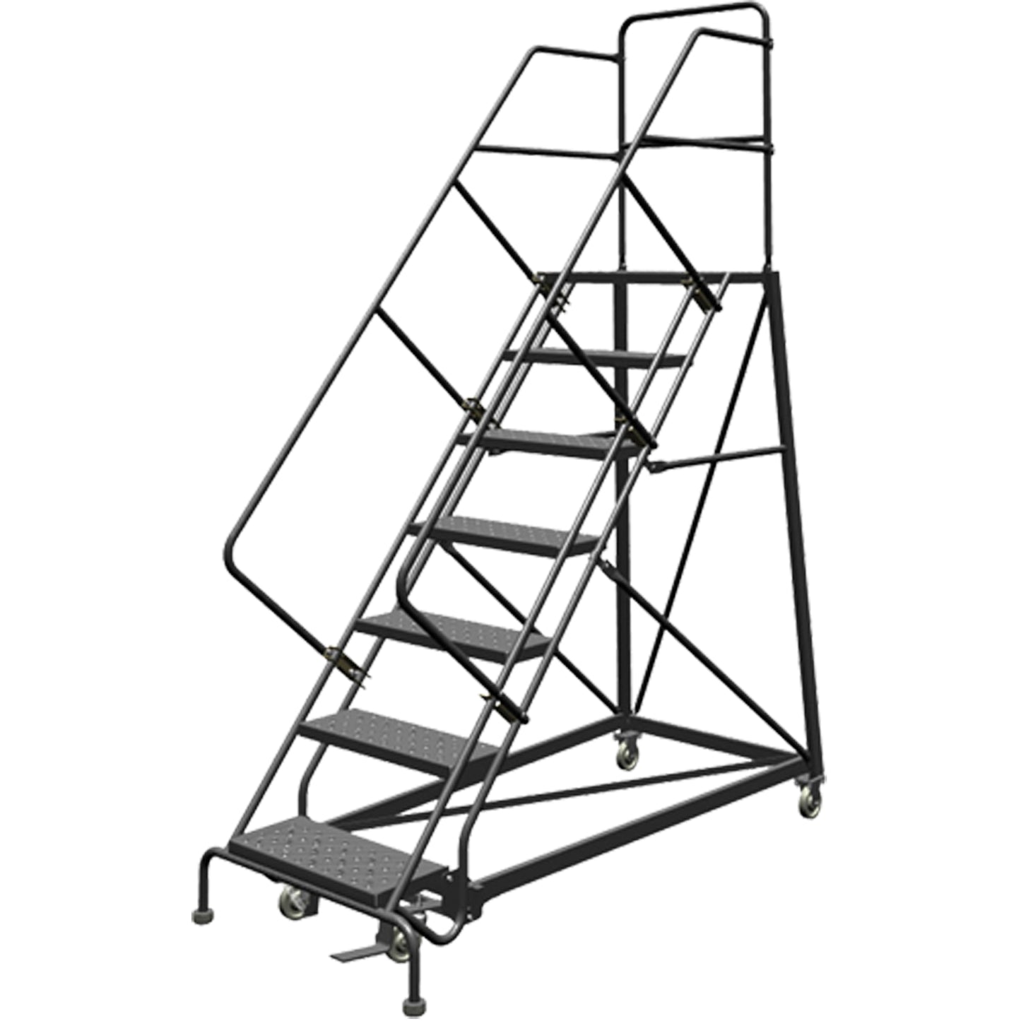 Safety Slope Rolling Ladder, 7 Steps, Perforated, 50° Incline, 70" High
