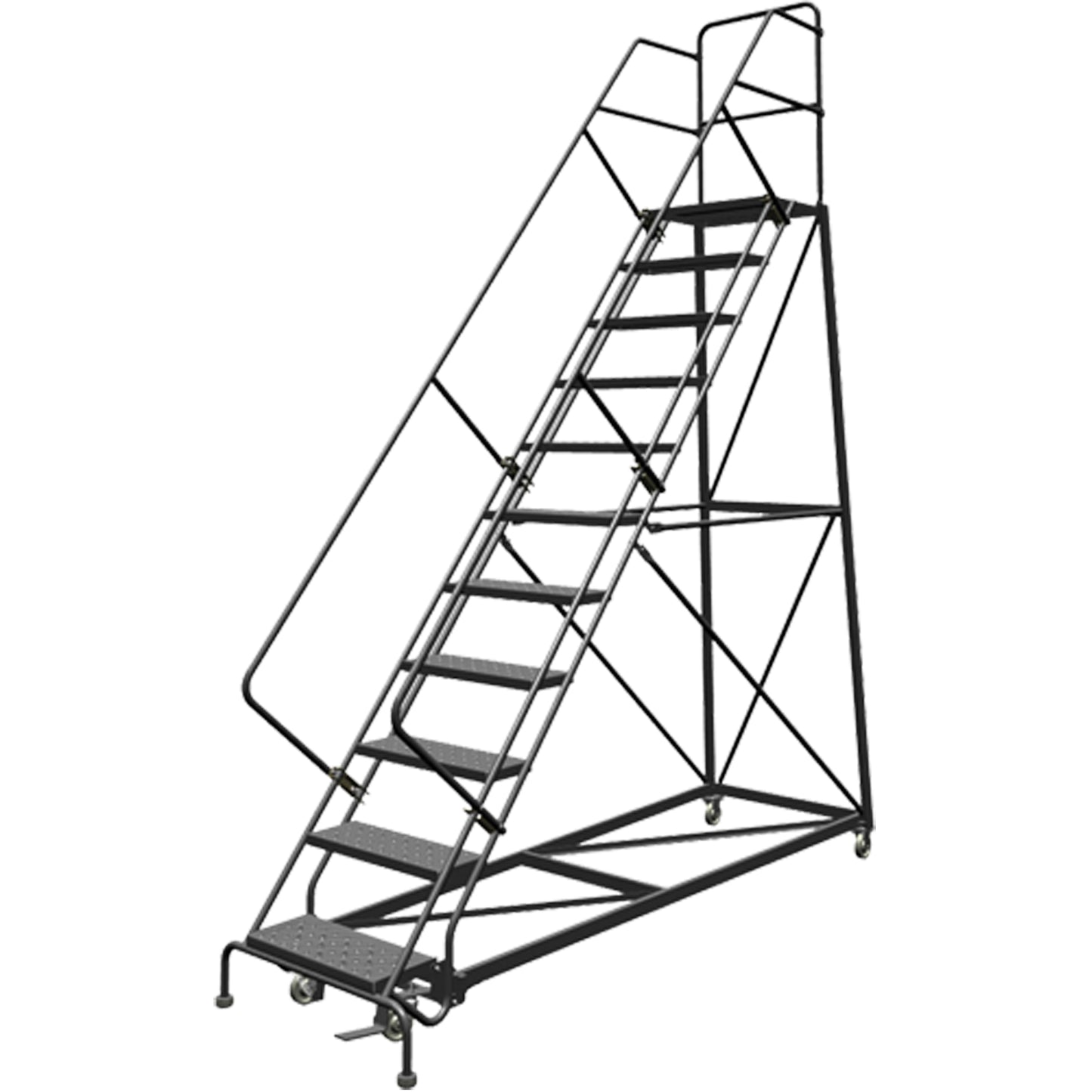 Safety Slope Rolling Ladder, 11 Steps, Perforated, 50° Incline, 110" High