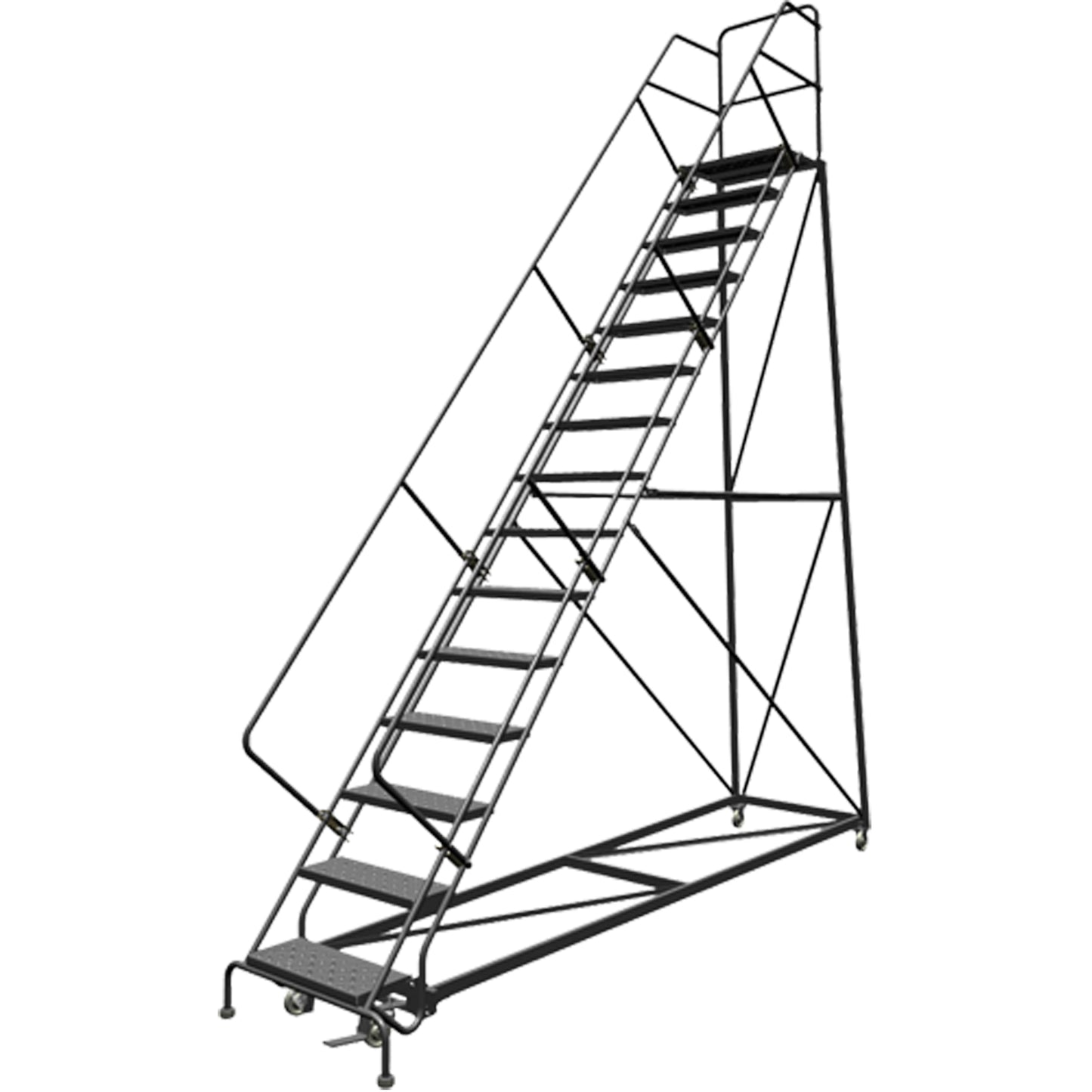 Safety Slope Rolling Ladder, 15 Steps, Perforated, 50° Incline, 150" High