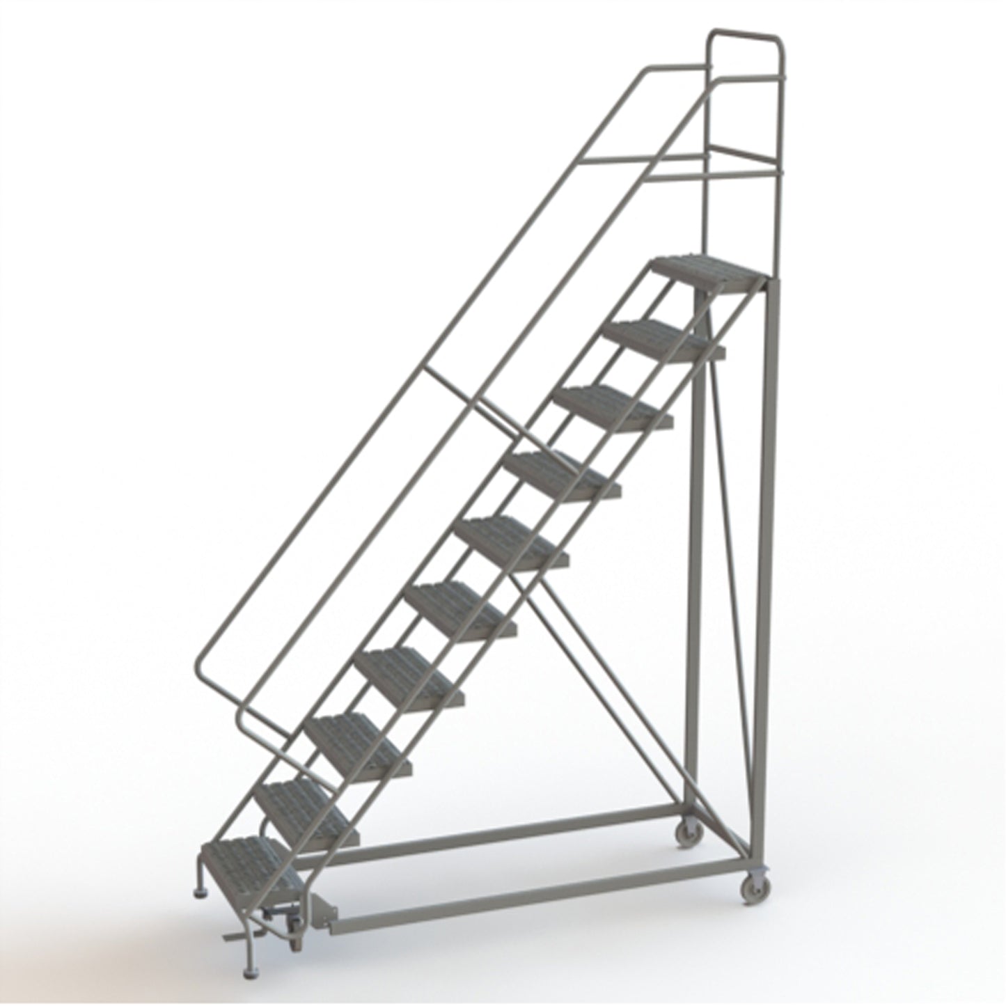 Safety Slope Rolling Ladder, 10 Steps, Serrated, 50° Incline, 100" High