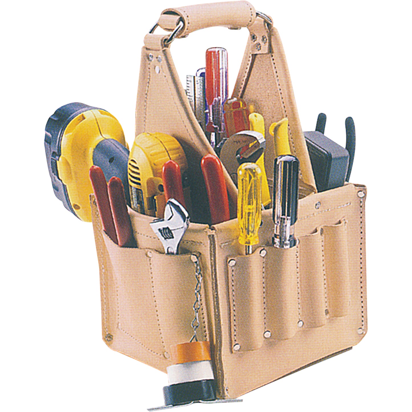 Electrical & Maintenance Tool Pouches, Leather, 17 Pockets, Beige