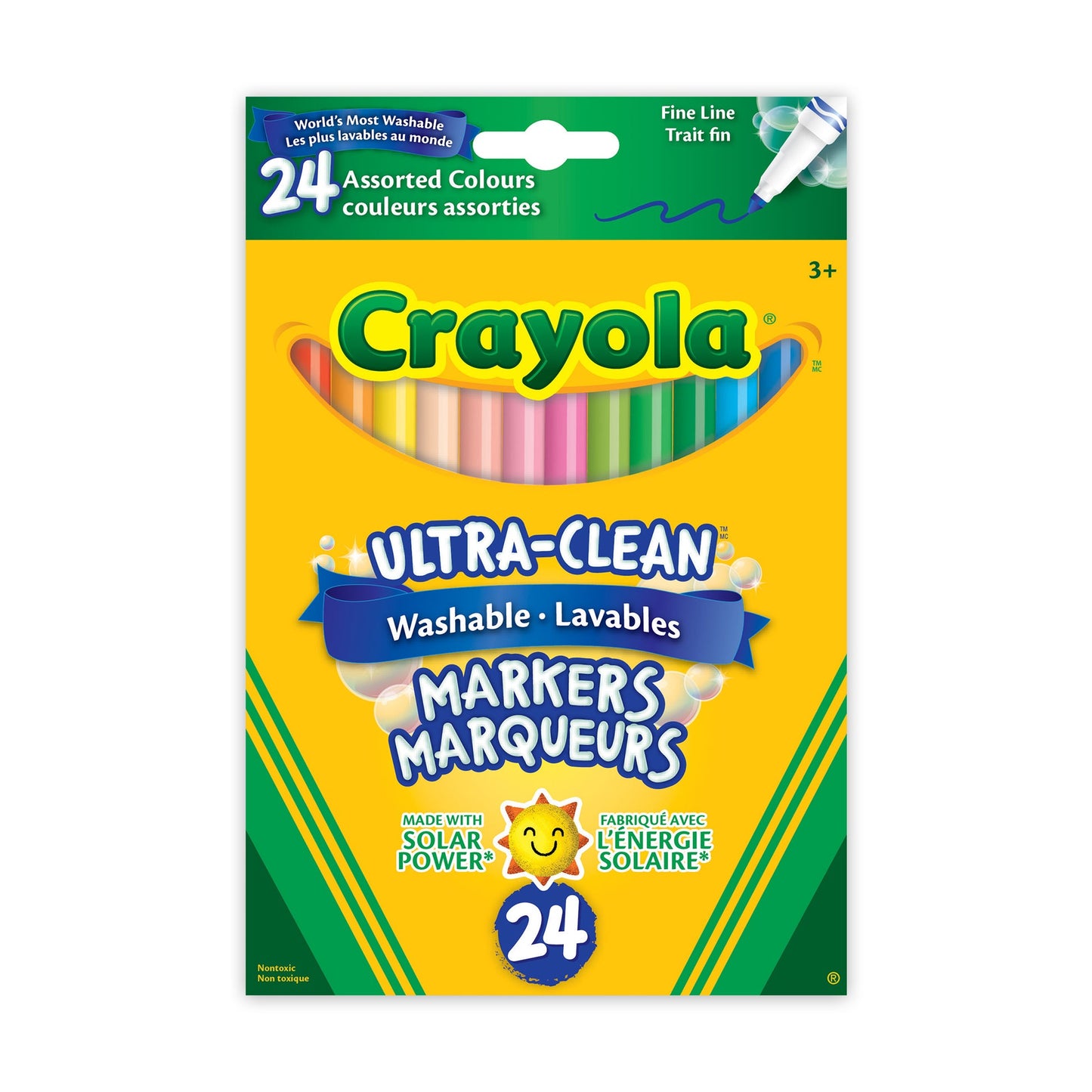 Crayola Ultra-Clean Washable Fine Line Markers, Assorted Colours, 24 Count (Case of 12)