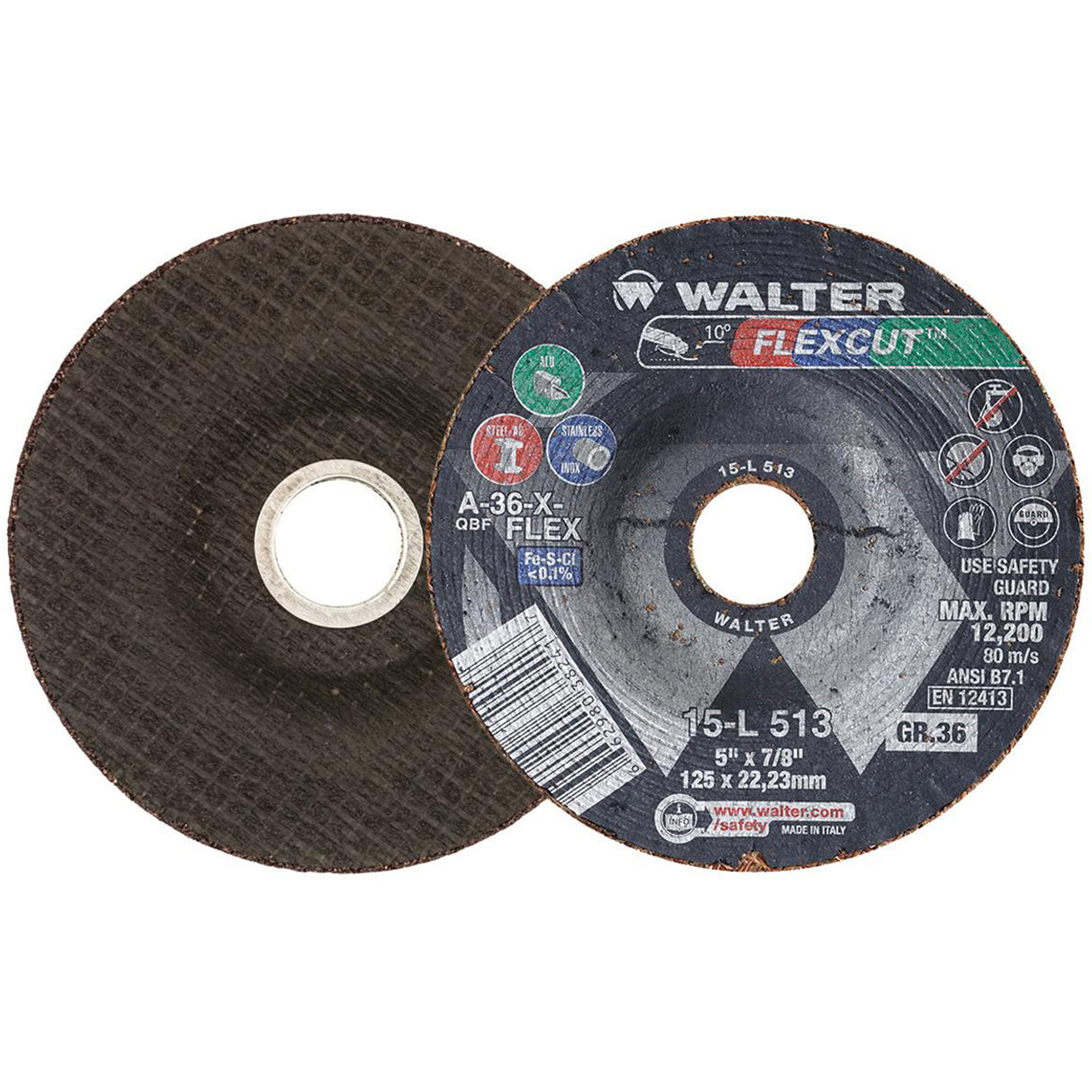 FLEXCUT™ Grinding Wheel, 5", 36 Grit, Aluminum Oxide, 7/8", 12200 RPM, Type 29