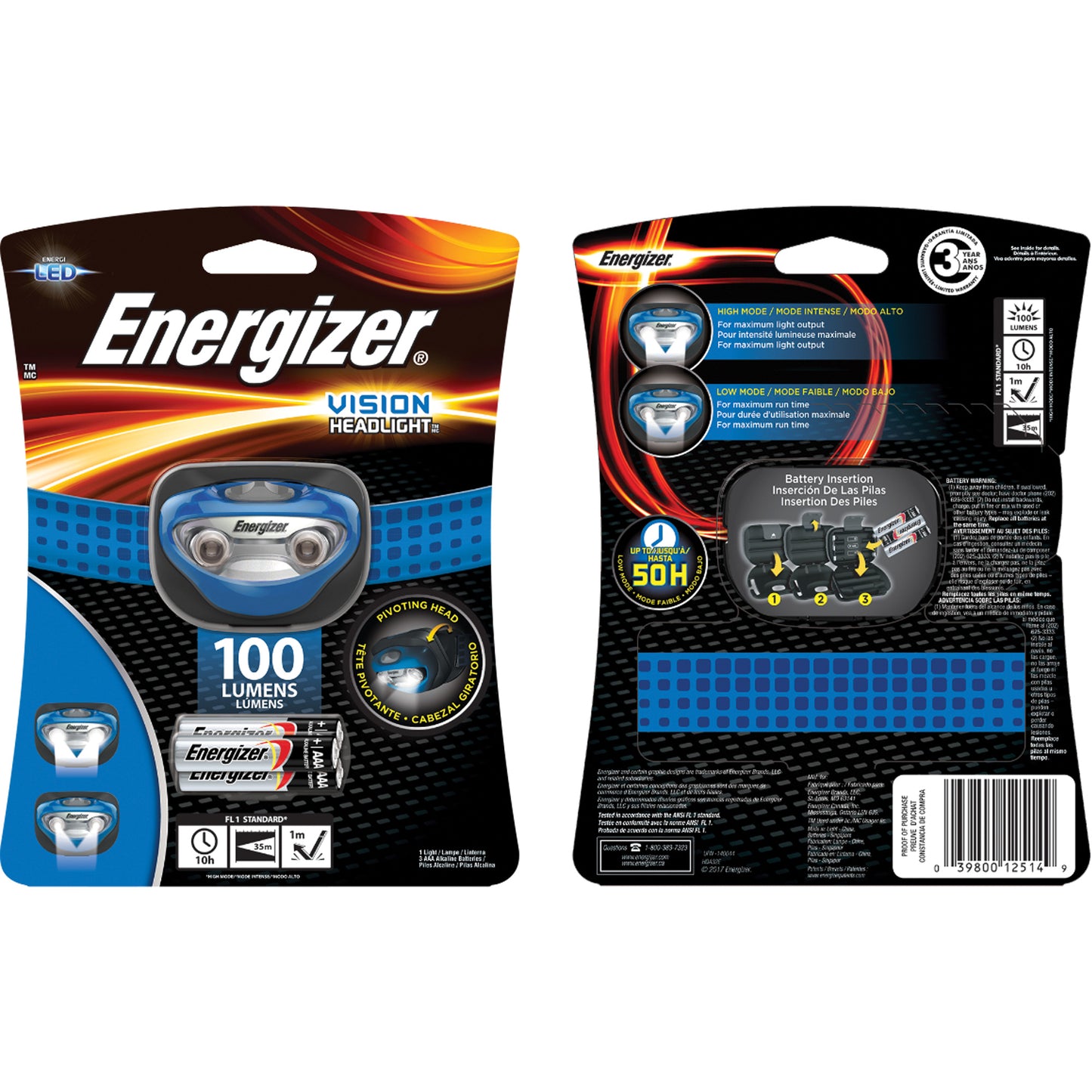 Vision Headlamp, LED, 100 Lumens, 10 Hrs. Run Time, AAA Batteries
