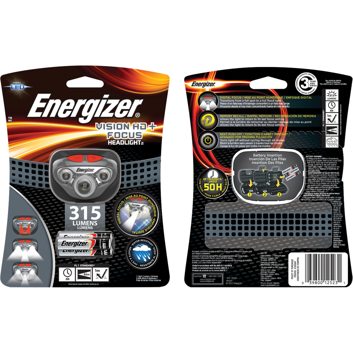 Vision HD+ Focus Headlamp, LED, 315 Lumens, 6 Hrs. Run Time, AAA Batteries