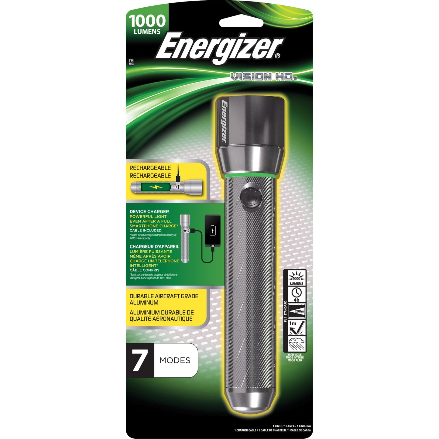 Vision HD Focus Flashlight, LED, 1000 Lumens, Rechargeable Batteries