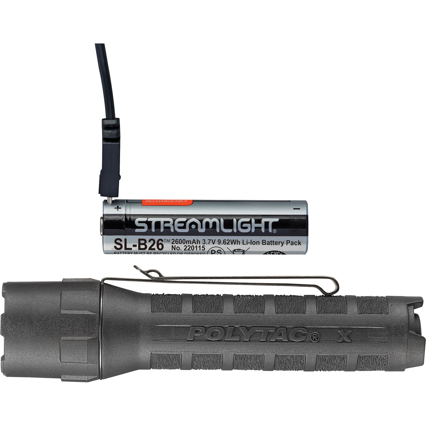 PolyTac® X USB Tactical Light, LED, 600 Lumens, Rechargeable/CR123A Batteries