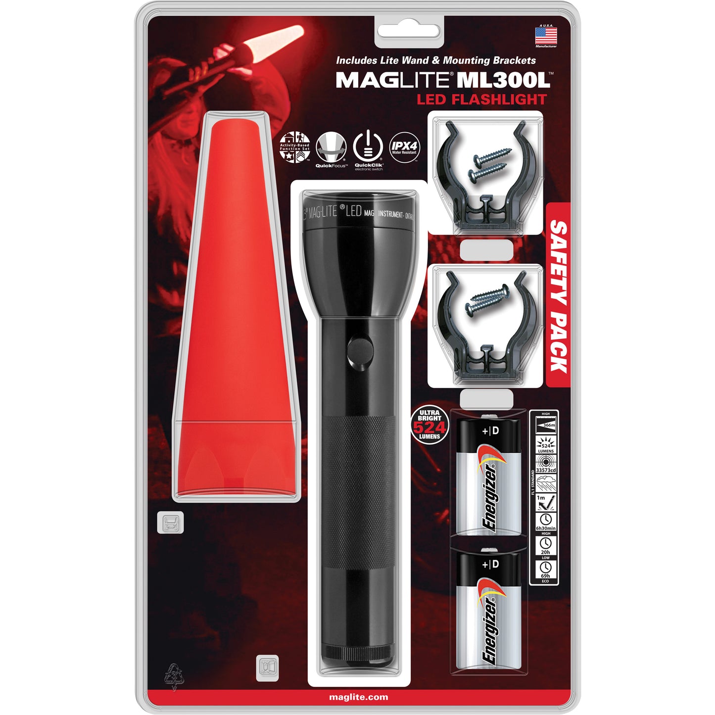 Safety Flashlight Pack, LED, 487 Lumens, D Batteries