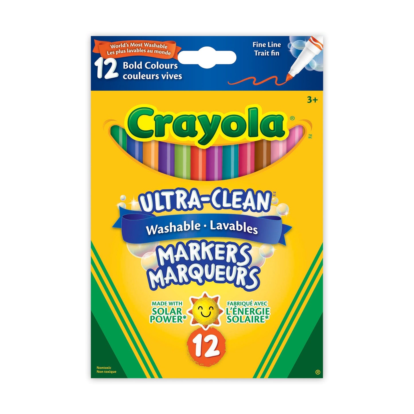 Crayola Ultra-Clean Washable Fine Line Markers, Bold Colours, 12 Count (Case of 12)