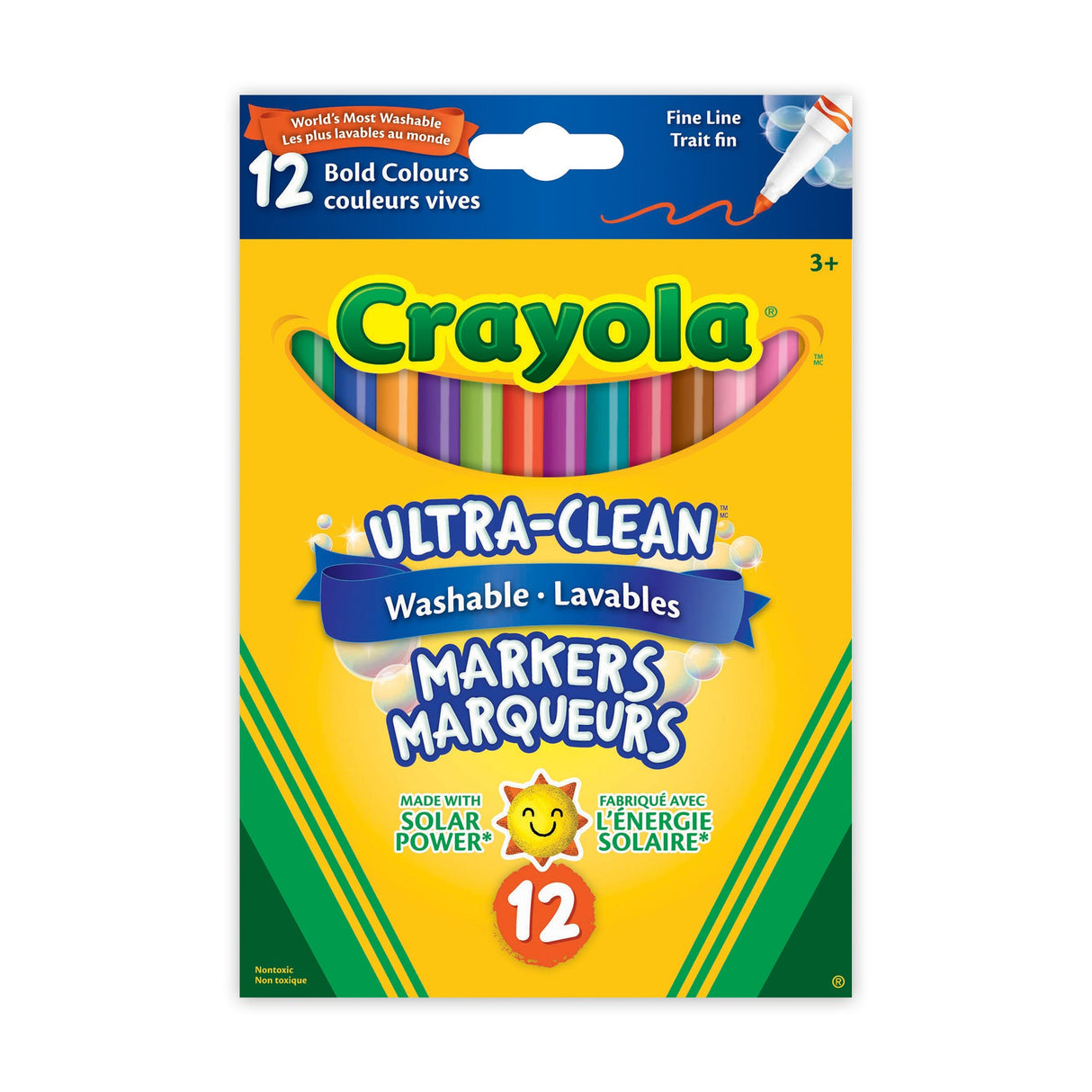 Crayola Ultra-Clean Washable Fine Line Markers, Bold Colours, 12 Count (Case of 12)