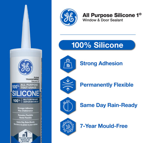 GE Window & Door Sealant, White All Purpose, 298 ml Cartridge, Pack of 1 GE