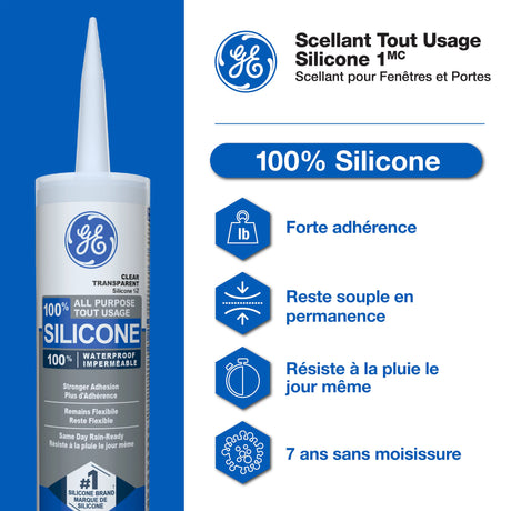 GE Window & Door Sealant, White All Purpose, 298 ml Cartridge, Pack of 1 GE
