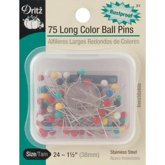 Dritz Long Color Ball Pins 75/Pkg