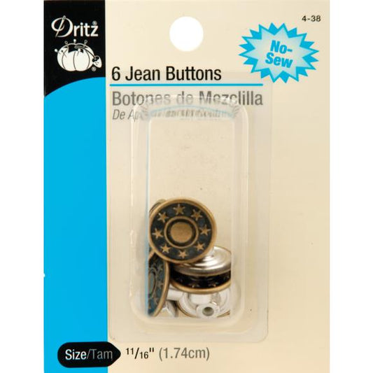 Dritz No-Sew Jean Buttons 11/16" 6/Pkg