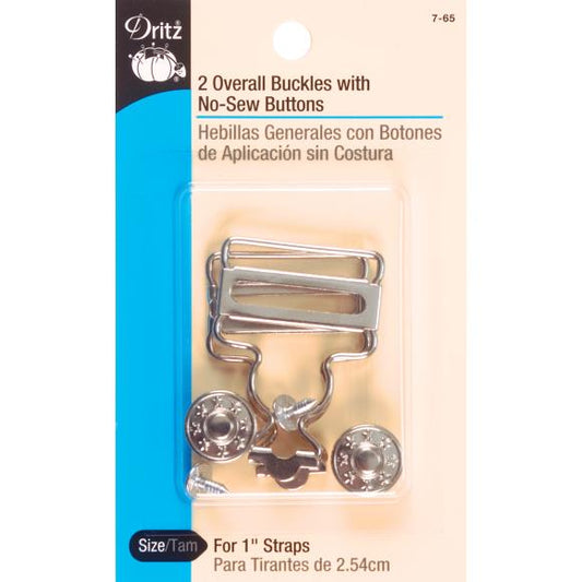 Dritz Overall Buckles W/No-Sew Buttons For 1" Straps 2/Pkg