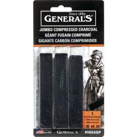 General's Jumbo Compressed Charcoal Sticks 3/Pkg