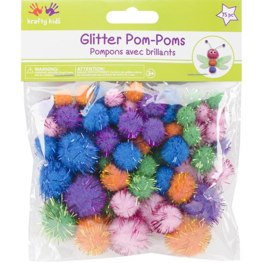 Krafty Kids Glitter Pom-Poms Variety Pack 75/Pkg