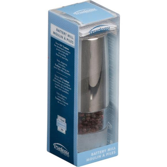 Trudeau Stainless Steel Battery Operated Pepper Mill 6"