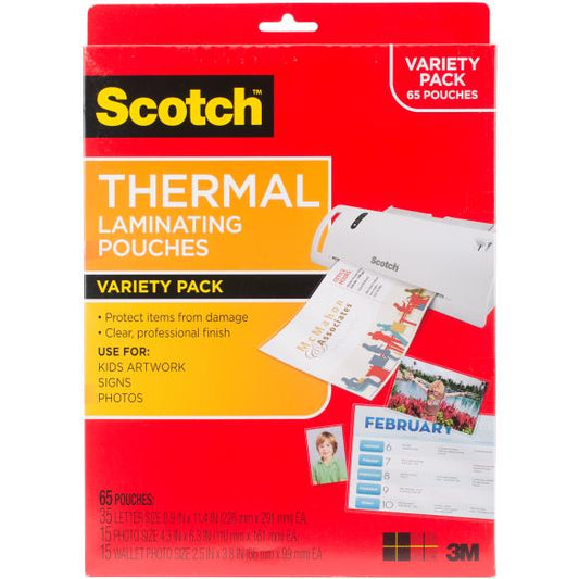 Scotch Variety Pack Thermal Laminator Pouches 3 Mil 65/Pkg