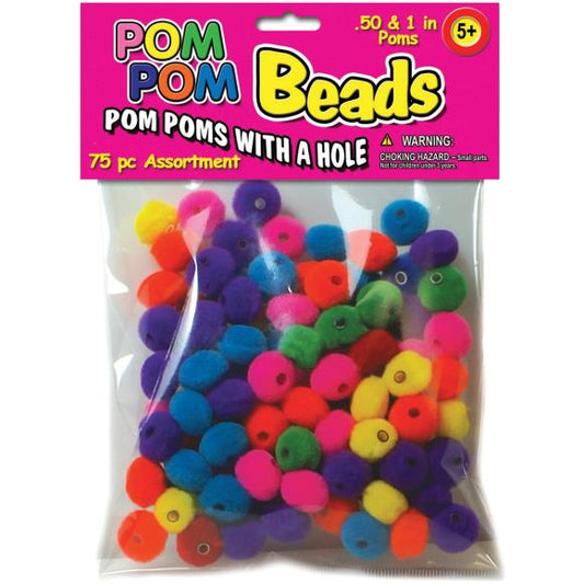 Pepperell Pom-Pom Beads .5" & 1" 75/Pkg
