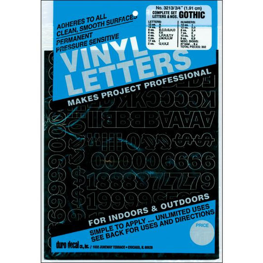 Duro Permanent Adhesive Vinyl Letters & Numbers .75" 302/Pkg
