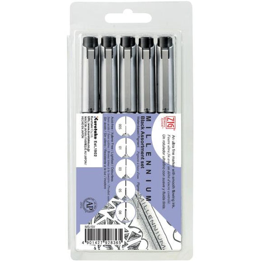 ZIG Millennium Assorted Point Pens 5/Pkg