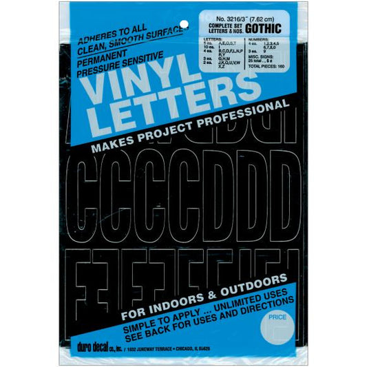 Duro Permanent Adhesive Vinyl Letters & Numbers 3" 160/Pkg
